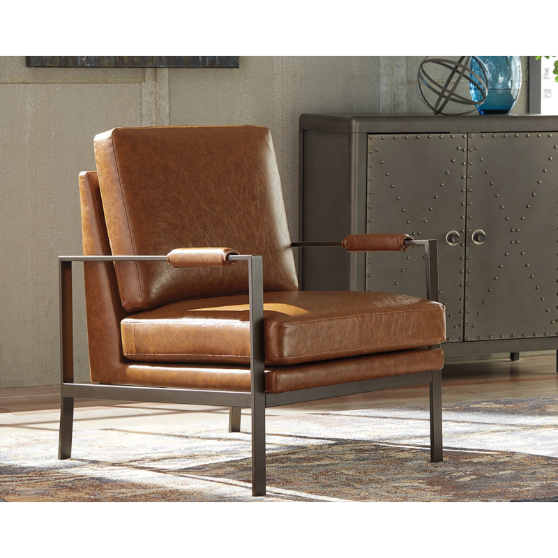 Mikayla Faux Leather Armchair, Brown / Antique Brass Faux Leather