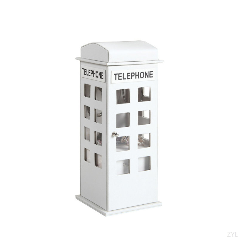 Grande boîte à bijoux en cuir 11,5 po, conception de téléphone britannique, Blanc