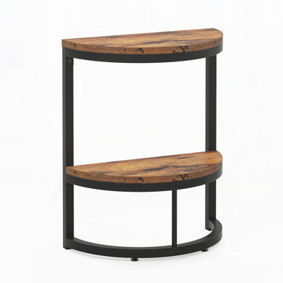 Half Moon 2-Tier End Table, 19.69" Wooden Side Table with Storage Shelf for Small Spaces, Living Room, Bedroom