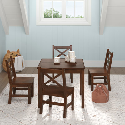 Ensemble de table de jeu et de chaises en bois massif 5 pièces Buckley Kids, café