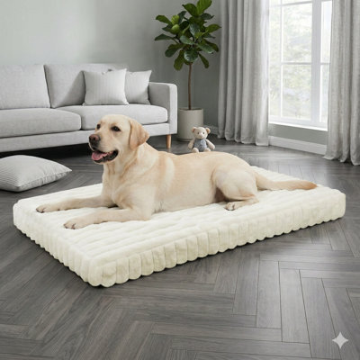 Flat Dog Crate Bed with Moisture Resistance for Medium to Large Dogs, Includes Plush Detachable Machine-Washable Cover and Non-Slip Base for Interior Use, Cream Shade, Dimensions 41.7 by 26.8 Inches