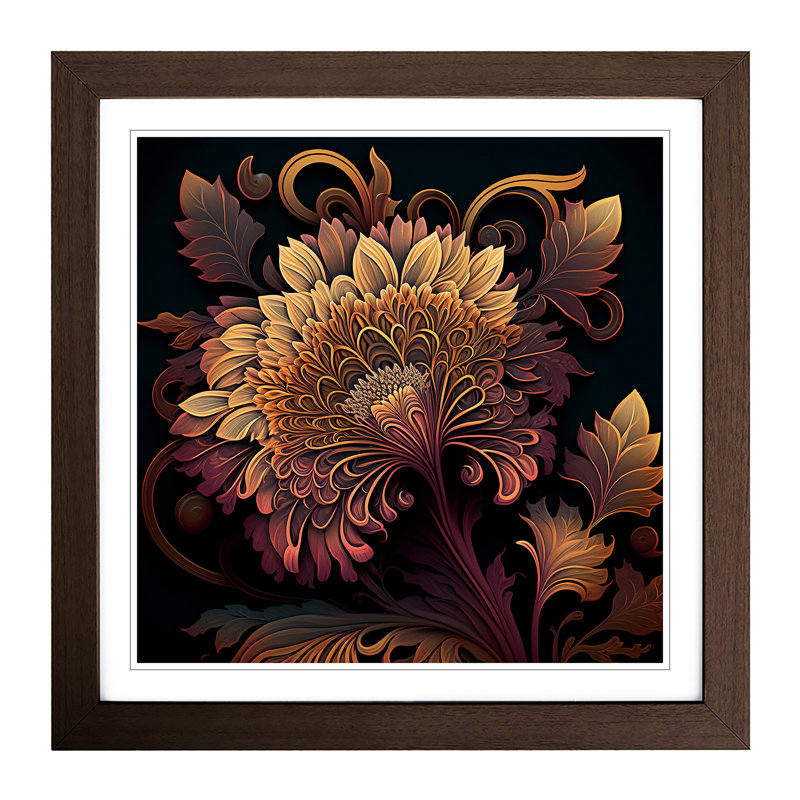 Chrysanthemum Paisley Art - Framed Print, Walnut