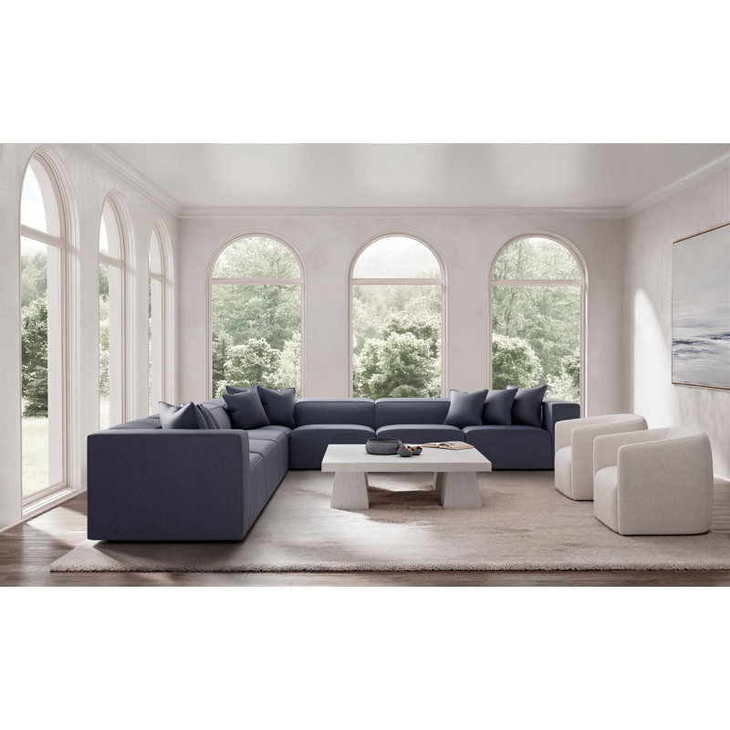 Bernhardt Bliss 5-Piece Fabric Sectional, Blue Polyester, 28" H x 160.5" W x 160.5" D