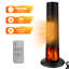 Chauffage d'appoint tour de 63,5 cm (25 po), 1500 W, céramique PTC, chauffage rapide avec effet flamme 3D, deux niveaux de puissance, minuterie de 1 à 12 h, protections de sécurité multiples, pour chambre, bureau ou salon