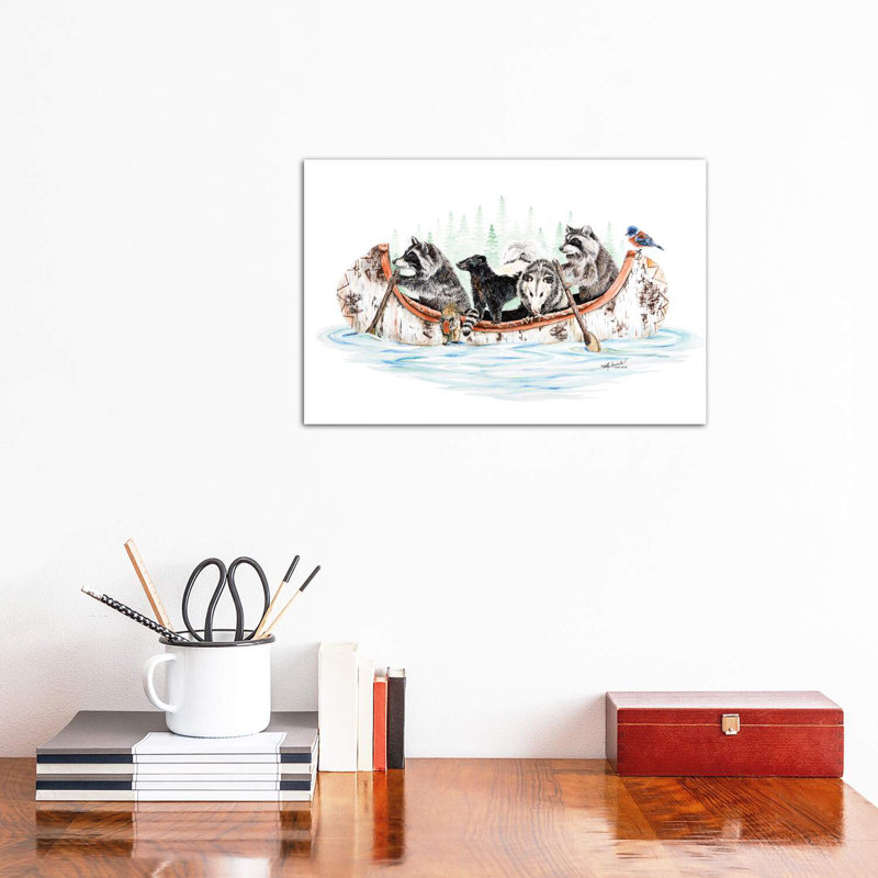«Critter Canoe» par Holly Surant - impression d'art graphique, Toile tendue, H 12 po x l 18 po x 1,5 po