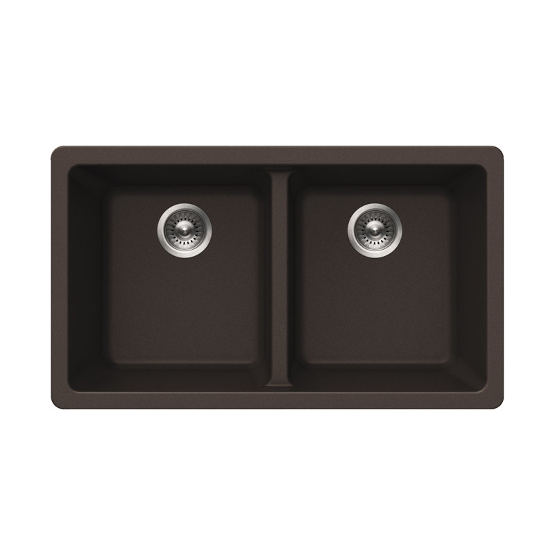 Houzer 31 in Slate Granite Composite Undermount 50/50 Double Bowl Kitchen Sink - M-300U SLATE, Mocha