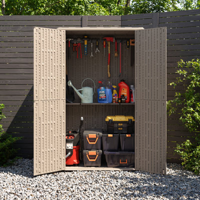 61 Cu.Ft Weatherproof Outdoor Storage Cabinet with Wood-Grain Finish