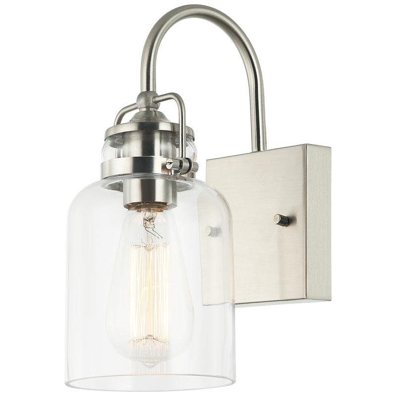 Loucks 1 - Light Farmhouse Dimmable Wall Sconce with Clear Striped Glass Shade, Brushed Nickel