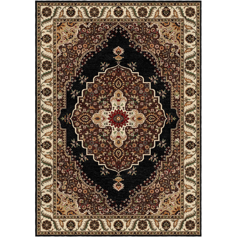 Tapis en polypropylène à motif de médaillon persan traditionnel tissé Royal, Tapis de couloir 1 pi 9 po x 7 pi 2 po