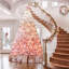 Arbre de Noël artificiel floqué rose avec support pliable-105939744-105939746