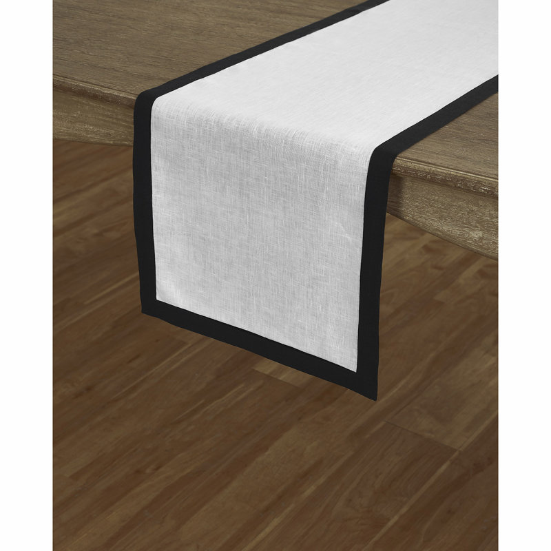 Classic - 100% Pure Linen Table Runner, Black/White