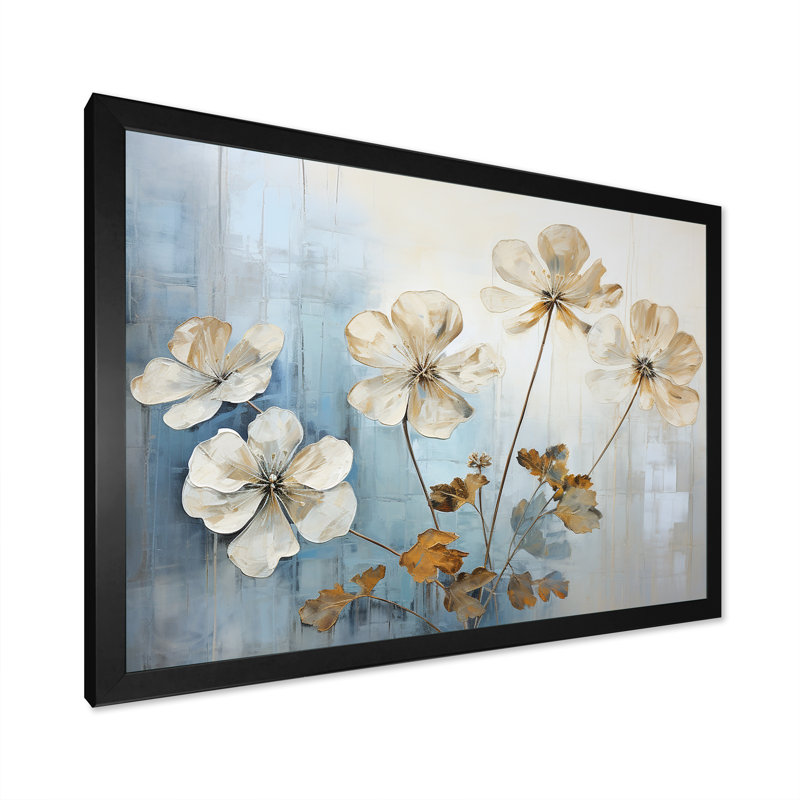 Geraniums bleus dorés III, H 30 po x l 40 po x P 1,5 po, Cadre simple noir