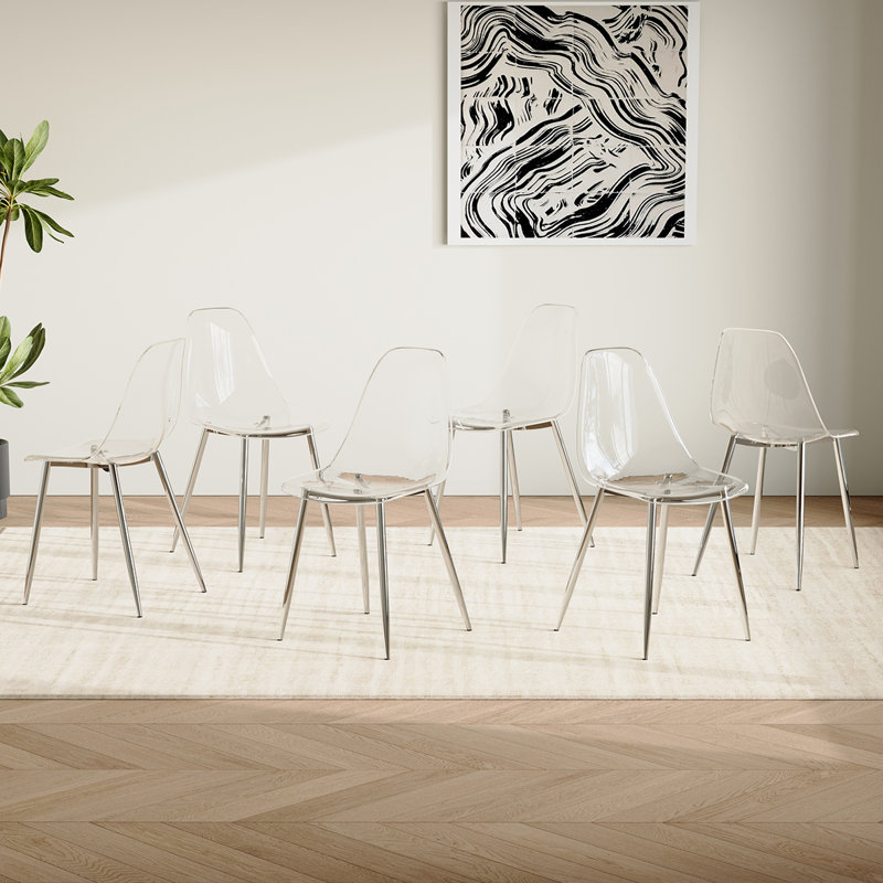 Chaises de salle à manger transparentes avec pieds en métal pour la cuisine et la salle à manger, Argent, 6