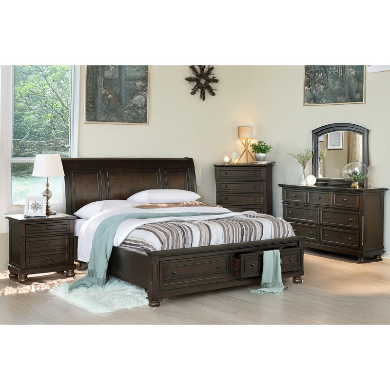 Maxie Grey Brown Storage Sleigh Bedroom Set, Très grand