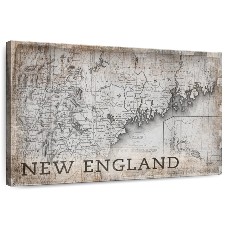 Carte de la Nouvelle-Angleterre, Aliaz, rétro, H 30 po x l 45 po