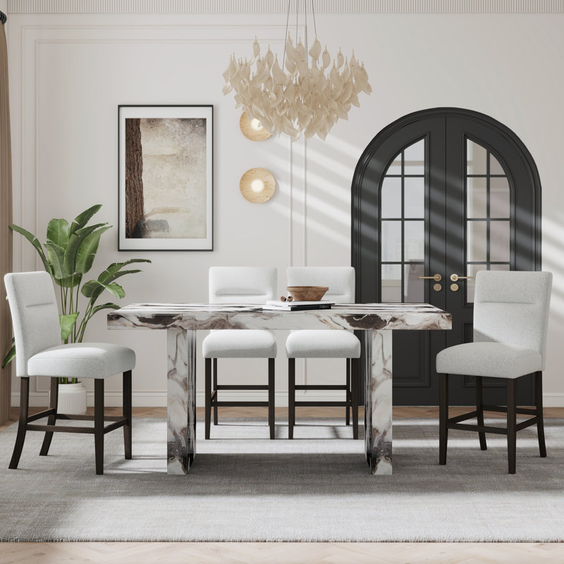 Table de salle à manger 5 pièces à hauteur de comptoir avec 4 chaises rembourrées Roundhill Furniture Cavira