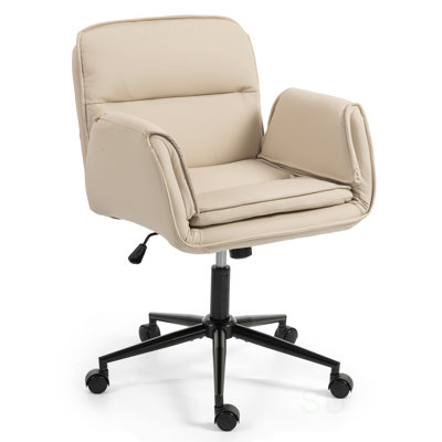 Criss Cross Chair with 5-Gear Adjustable Armrests & Wheels, Ergonomic Thickened Backrest Swivel Desk Chair for Home Office, Vanity, Bedroom and Living Room