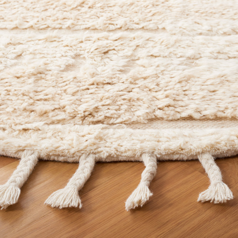 Tapis abstrait en laine tissé à la main Bouscat, Rond 6 pi