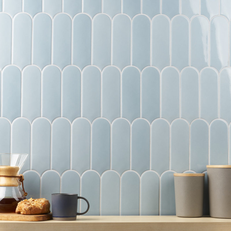 Carrelage mural en céramique polie à échelle de poisson 2,83 po x 7,67 po Airy, Bleu