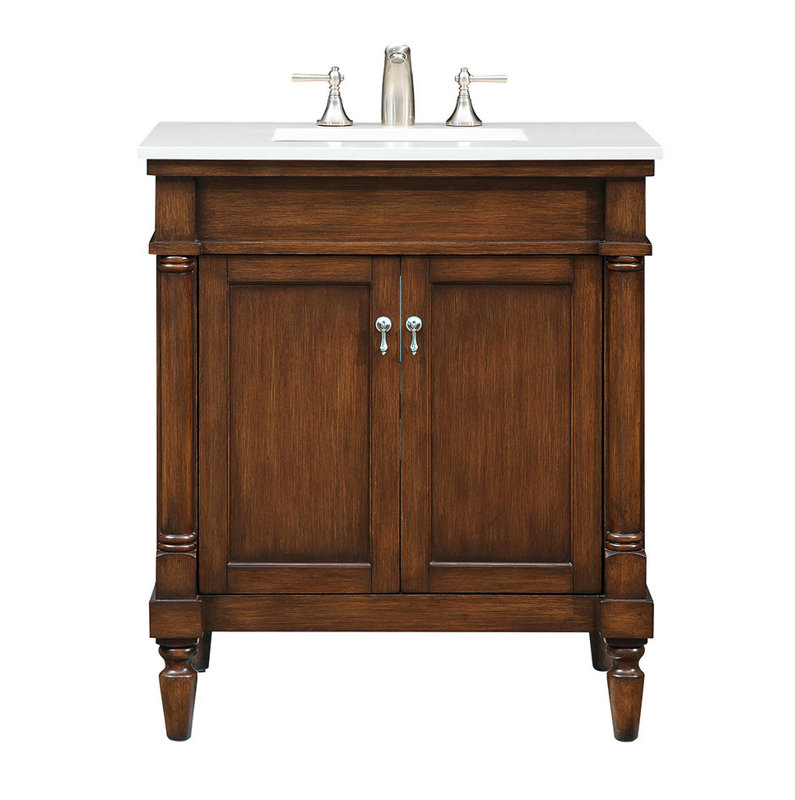 Lexington 30'' Single Bathroom Vanity with Top, Walnut, Ivory White