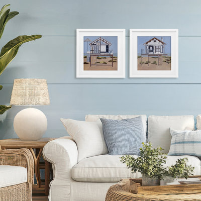 Silent Shore Beach Houses 2pc Framed Print Under Glass Set, design by Melissa Wang