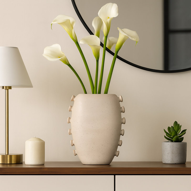 Statement-Making Vase For Home Decor And Table Styling -  Sculptural Tall Flower Vase With Unique Side Detailing - Ivory