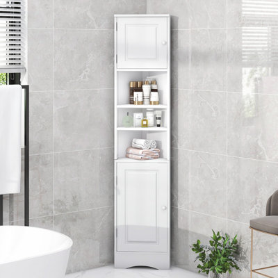 Multi-Functional Corner Cabinet with Adjustable Shelves and Open Shelf for Efficient Bathroom Storage