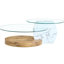 Table basse contemporaine à double couche avec base bicolore et motif de grain de bois, verre trempé ovale, - égratignure, facile à assembler, artistique unique avec fusion en marbre blanc, pieds stables,