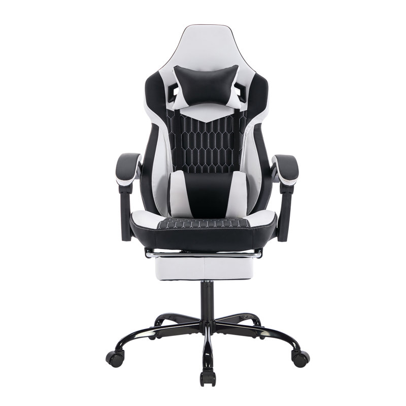 Gaming Chair With Footrest, High Back Gaming Chairs PVC Leather Ergonomic Gamer Chair With Adjustable Headrest Lumbar Support Racing Style Video Gaming Chair For Office/Home