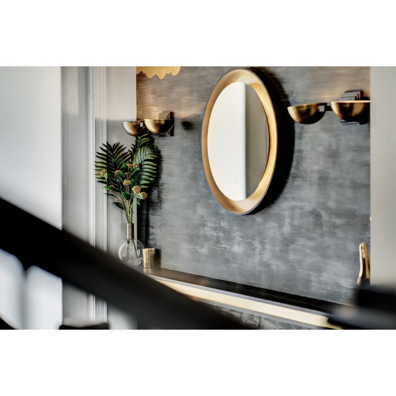 Miroir d’appoint éclairé Roemer, H 23,5 po x l 23,5 po, Feuille d'or / noir