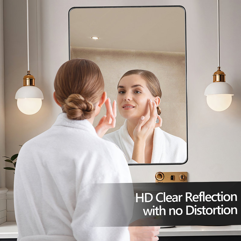 24X32 Inch Black Aluminium Frame Bathroom Mirror, Black, 32" x 24"