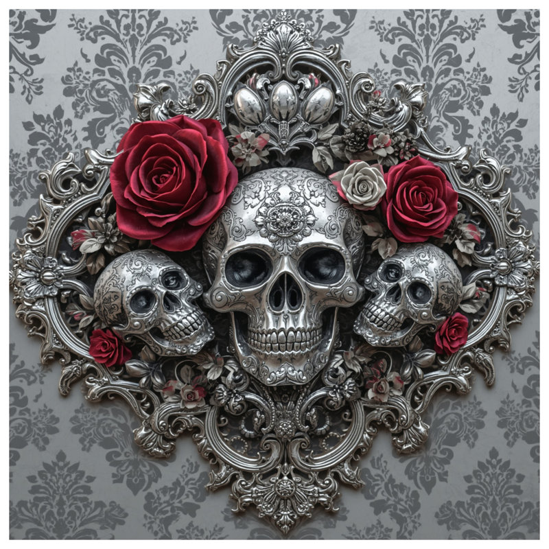 Rideaux ornés de crânes avec roses, 50" x 80" - 1 Panel, Transparent