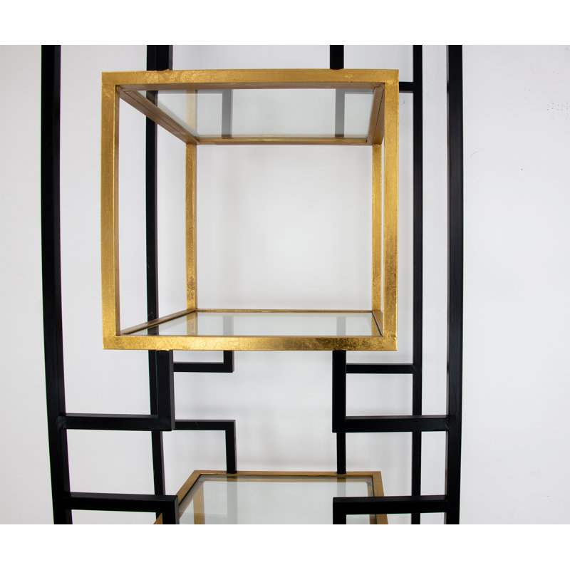 Bullani Geometric Bookcase, (5 Shelves) 80" H x 24" W x 18" D, Black/Gold
