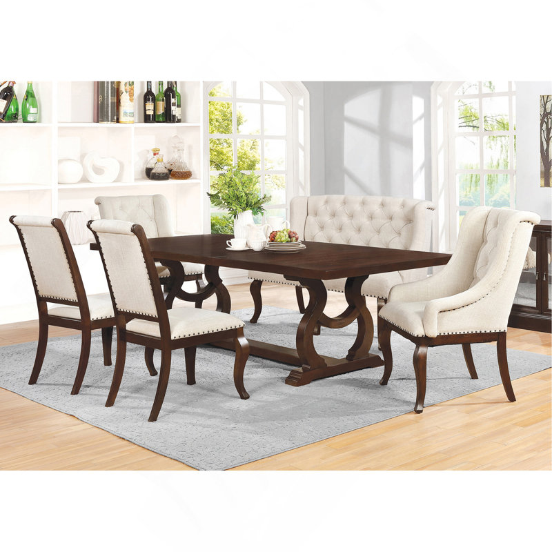 Ensemble de 2 chaises de salle à manger rembourrées en tissu crème, orge java, Marron foncé