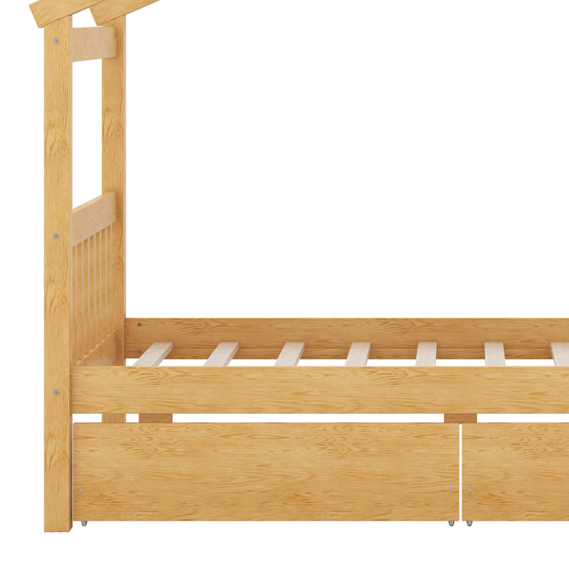 Tirsa Wooden House Bed with Drawers, Natural, Twin