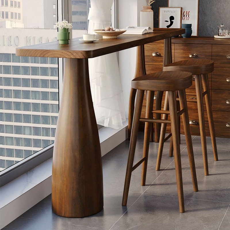 Table de bar droite en bois massif noisette