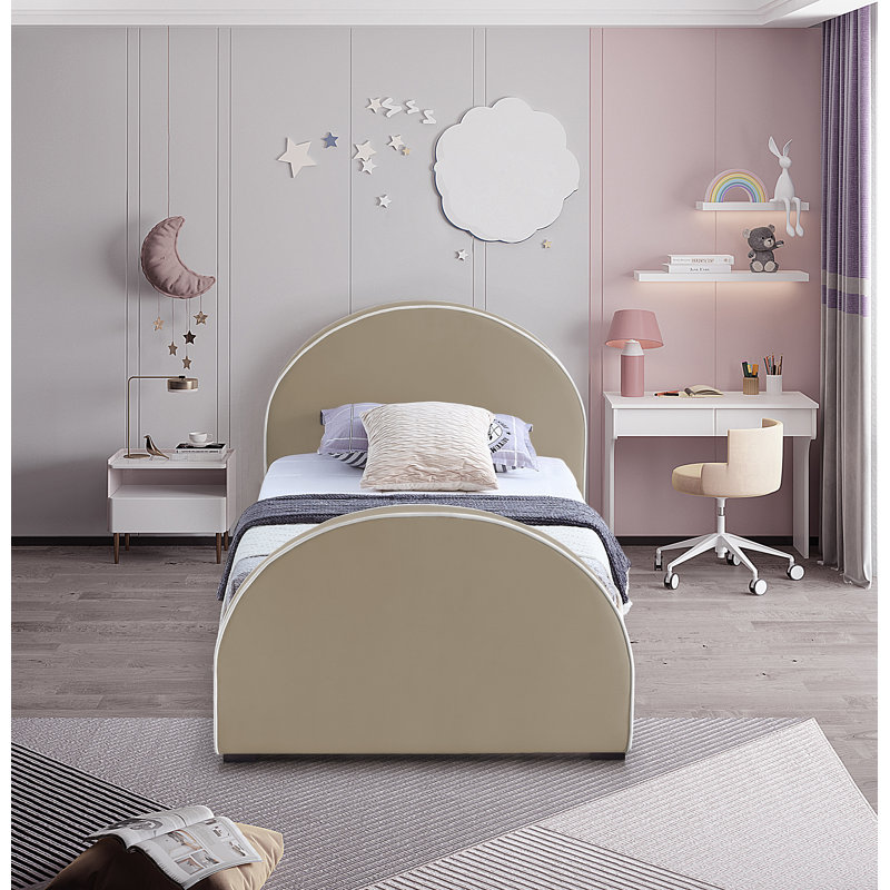 Hilbrand Upholstered Unfinished Panel Bed, Twin, Beige Velvet