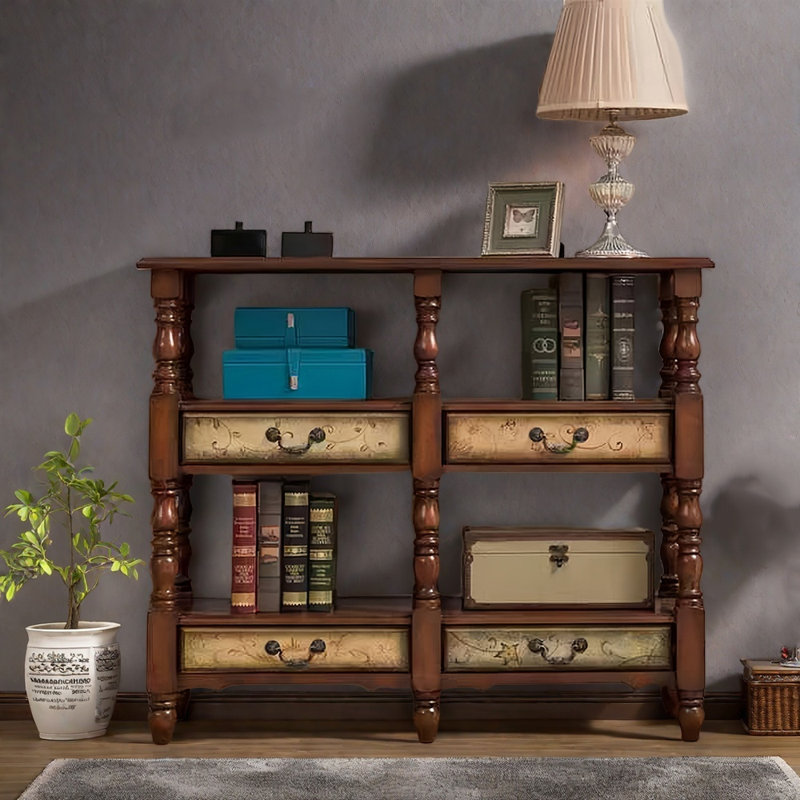 Bibliothèque rétro en bois vieilli, Brun