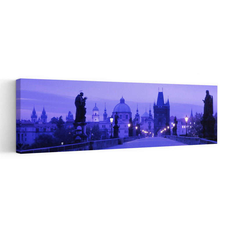Statues Along A Bridge Charles Bridge Prague Czech Republic by Frank Chmura - Wrapped Canvas Panoramic Print