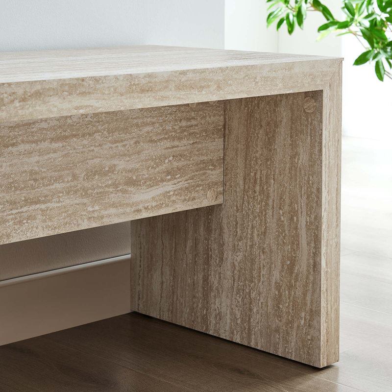 Mirella 53.5” Faux Travertine Bench In Travertine, 18.5" H x 62" W x 17" D