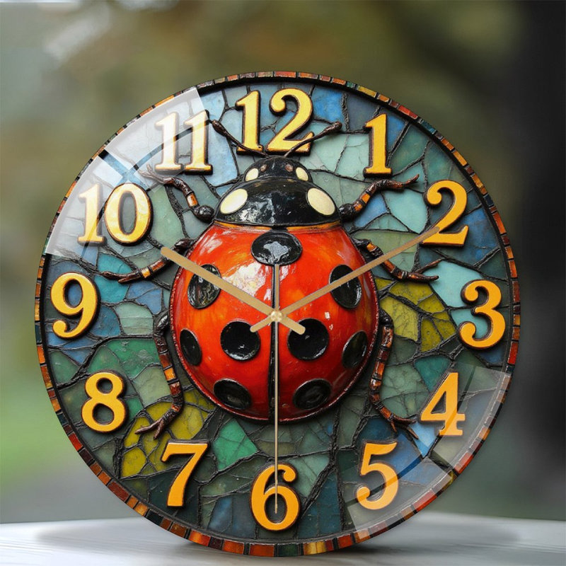 Horloge murale coccinelle avec vitrail coloré - horloge murale moderne en verre 12 po