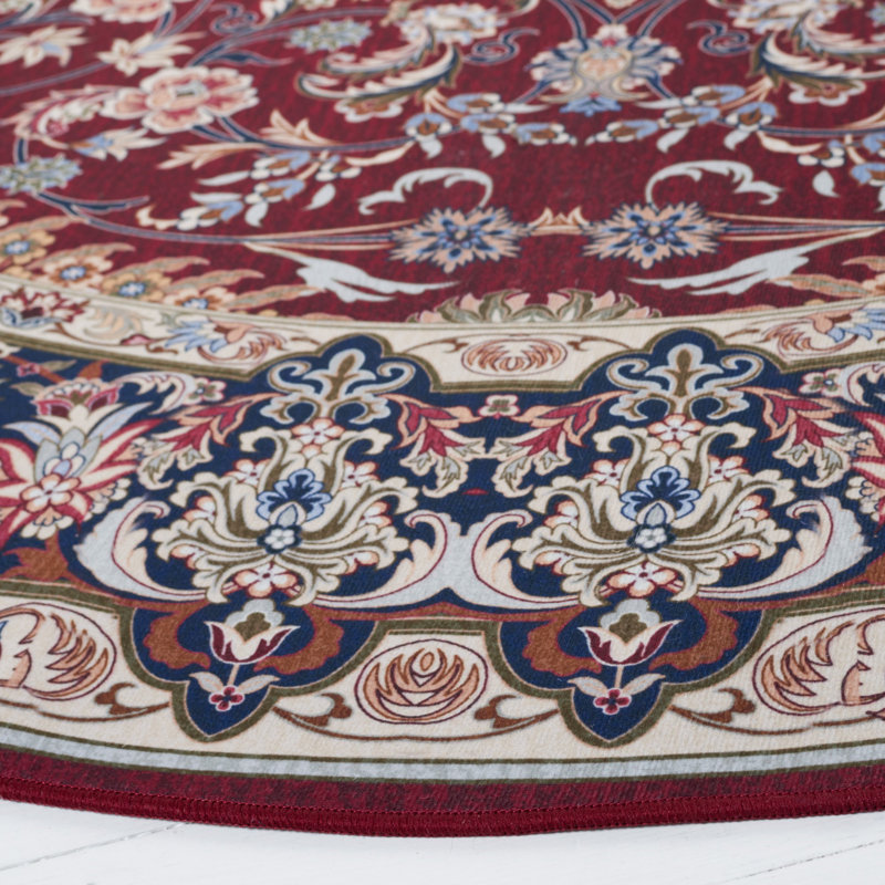 Czarnetzki Oriental Red / Navy/Cream Area Rug, Square 6'