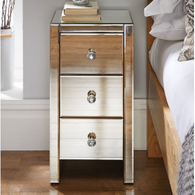 Elegant Luxury Mirrored 3 Drawer Nightstand Statement Piece