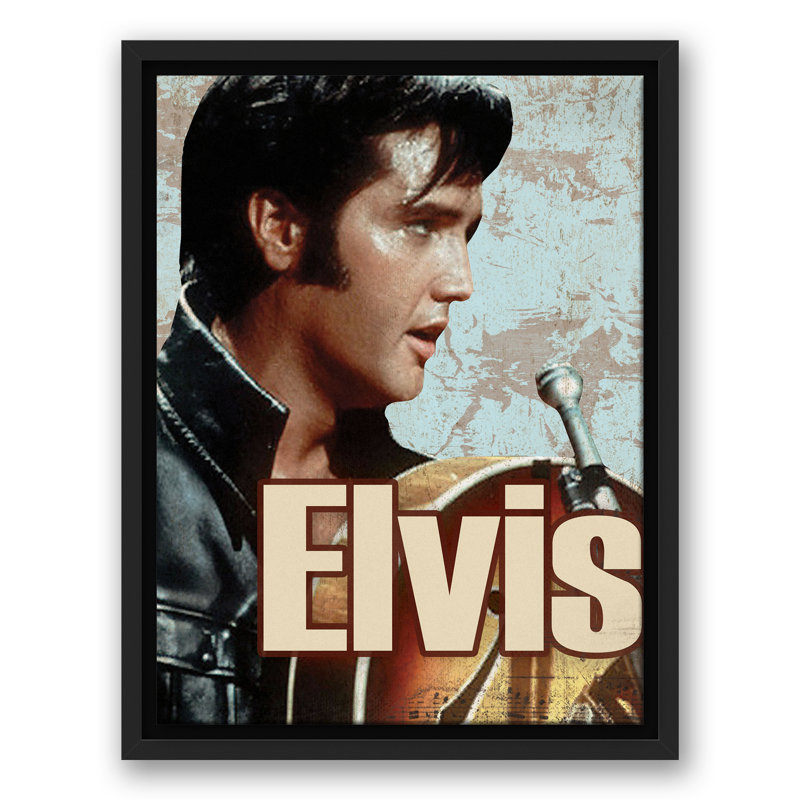 Elvis sur toile, H 17,75 po x l 13,75 po x P 1,75 po, Cadre flottant noir