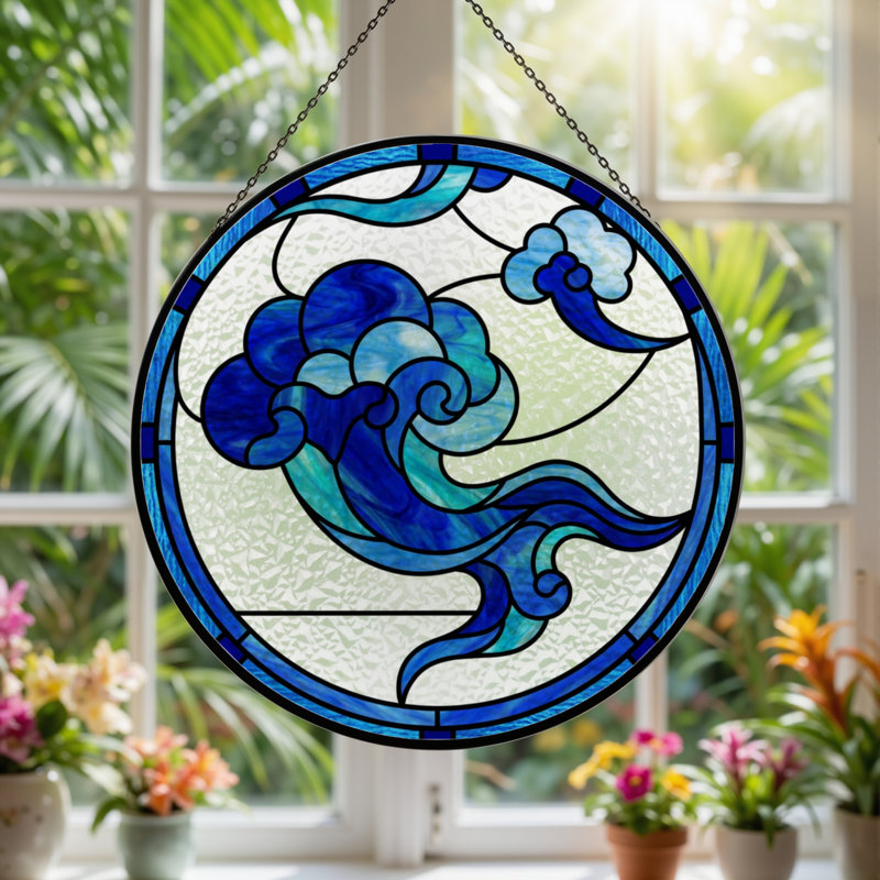 Panneau de vitrail 12 "H Blue Wave, H 12 po x l 12 po