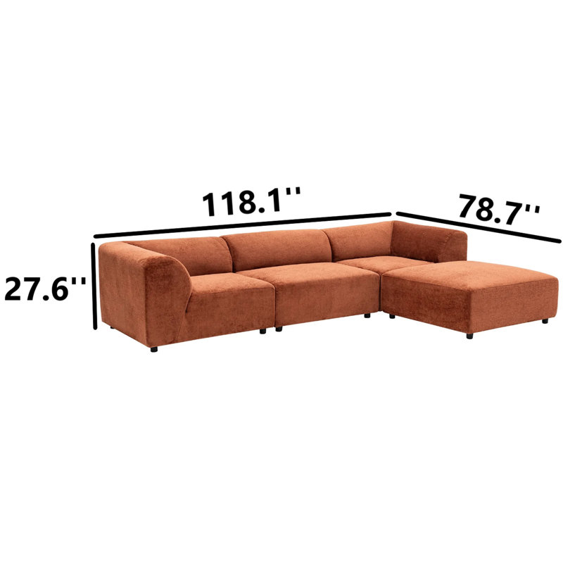 Upholstered L-Shaped Sectional, Right Hand Facing, Tile Red