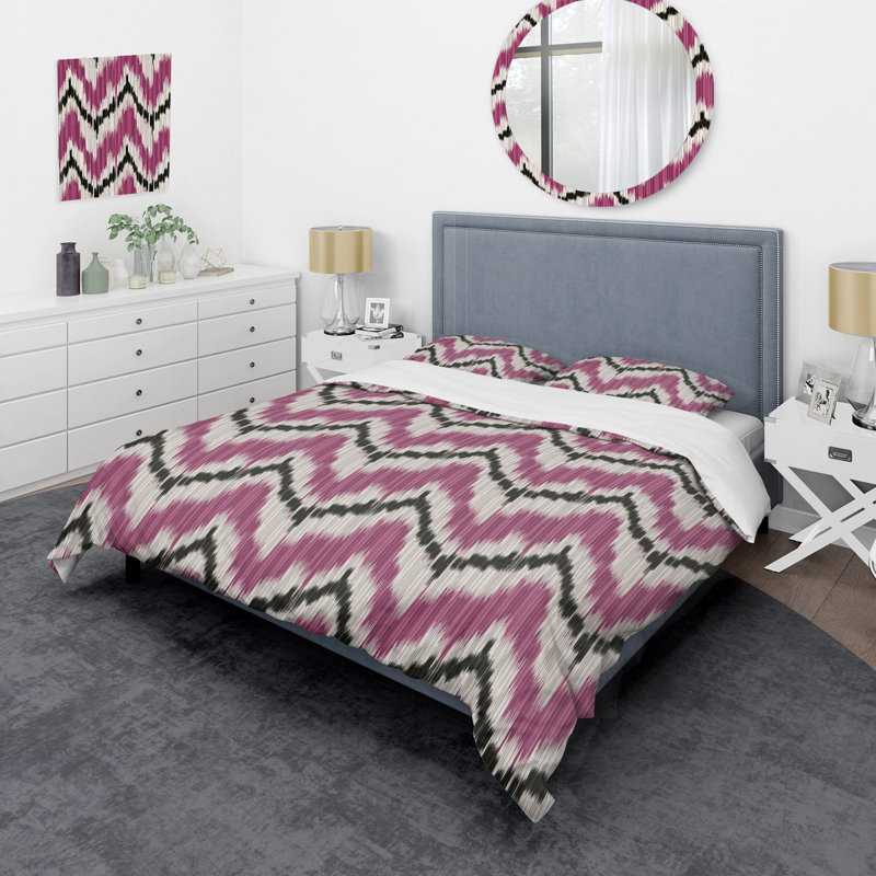 Ensemble de housse de couette à motif ikat mauve, Housse de couette pour très grand lit et 2 très