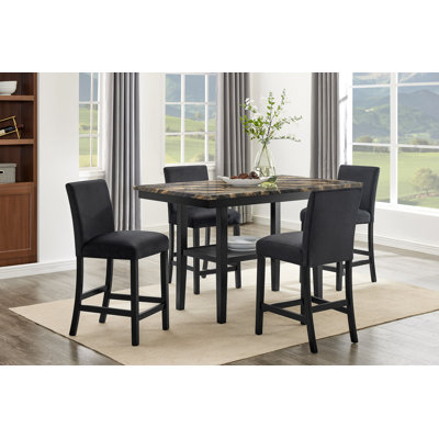 Wood 5-Piece Counter Height Dining Set Black and Gold with Storage