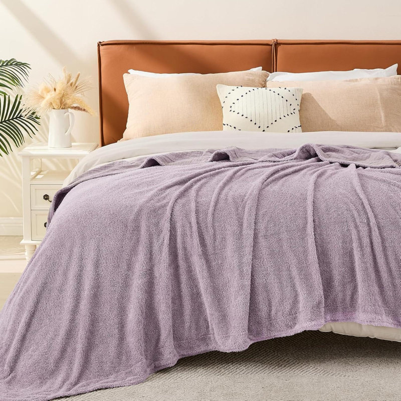 Grand réversible en molleton de coton mousseline - jeté chaud et doux pour lit de pique-nique 80 po x 90 po, Lavande