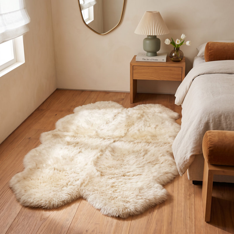 Heitz Sheepskin Area Rug in Yellow/Cream, Novelty 3'6" x 5'6"
